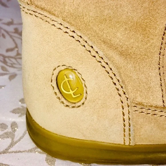 Coach Suede Leather Boots Tatum Multi Color Stripes Wool Cuff Womens 6.5 - Picture 6 of 8